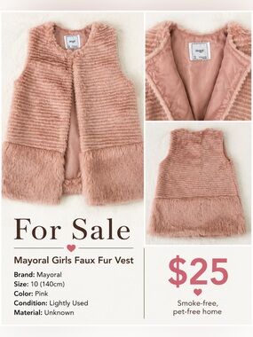 Mayoral Girls Dusty Pink Faux Fur Vest